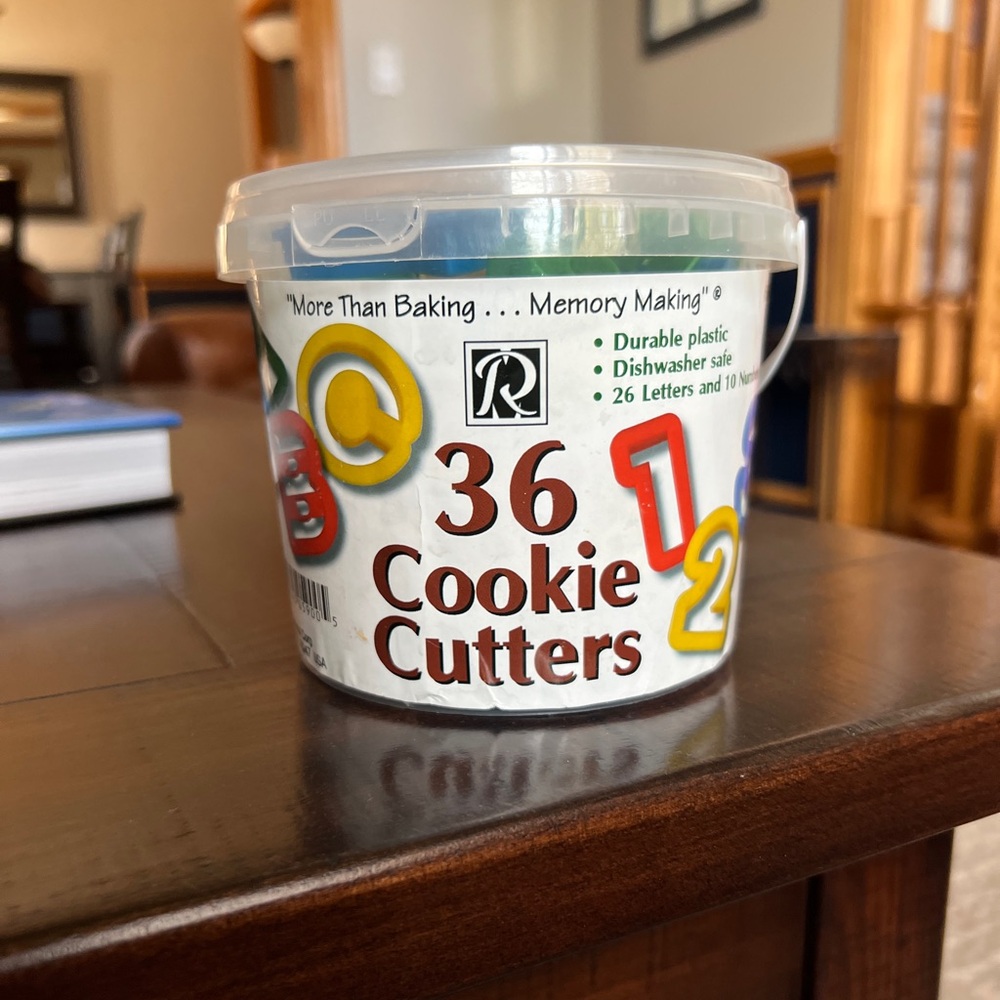 New Bucket Of 36 Cookie Cutters ABCs 123s